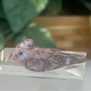 Native American Style Carved Bird Fetish Bead Dove Purple Stone Animal Mini 1.2”